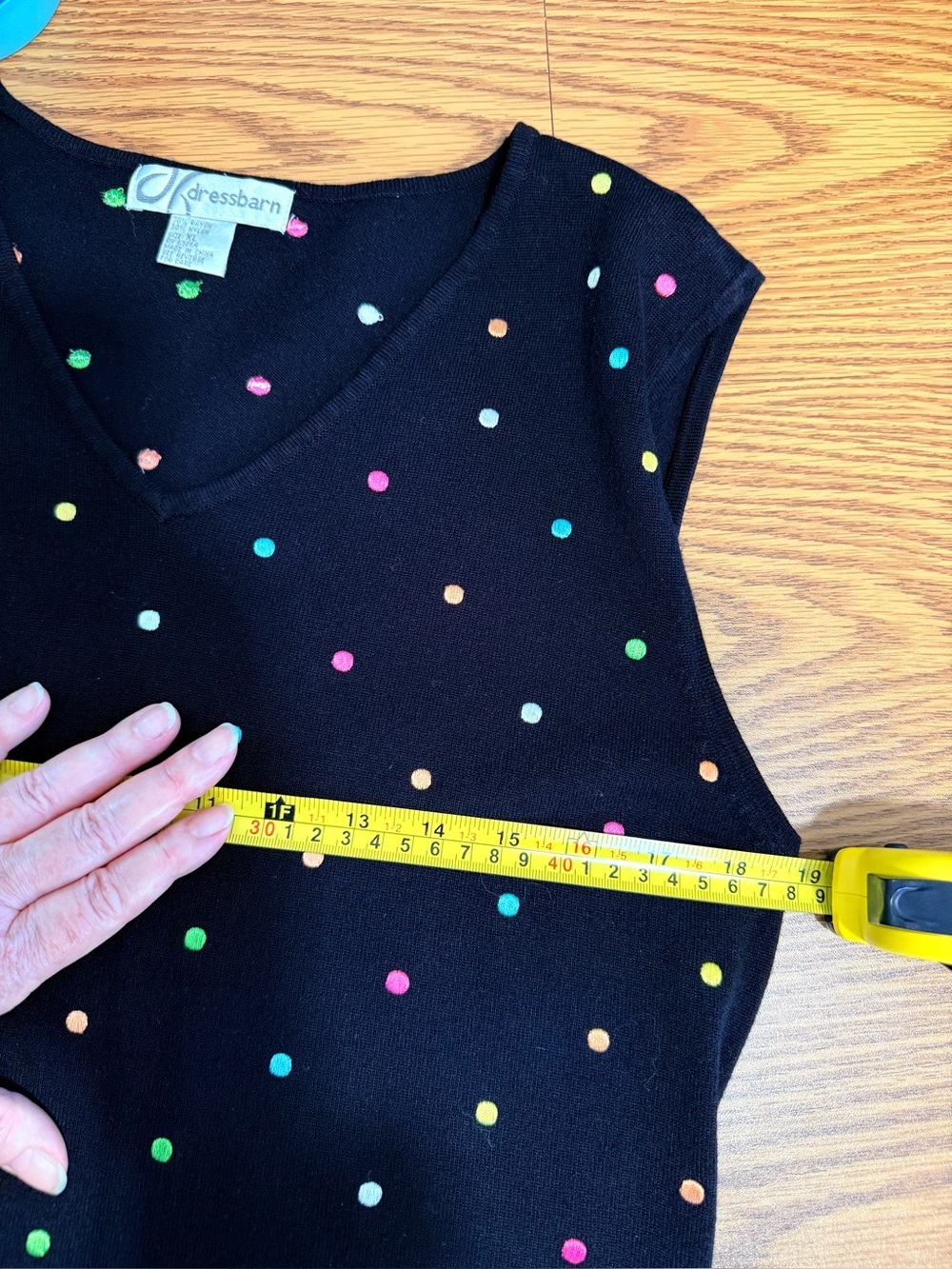 NWOT Dress Barn Black Sweater w/Embroidered colorful bright dots all over it. - Picture 5 of 7